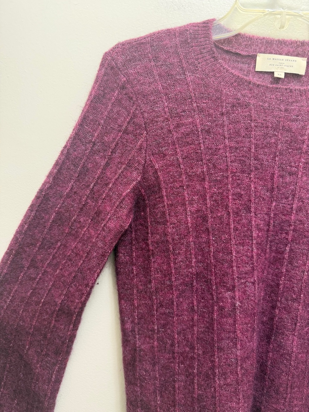 Sezane Joyce Jumper Sweater Merino Wool Mohair Gold Buttons in Grape Purple XS - Picture 6 of 12